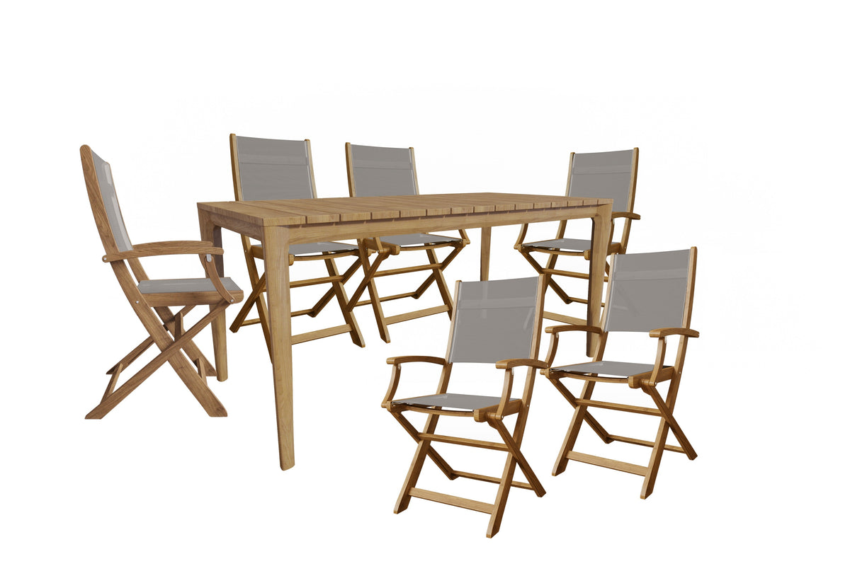 Cateline 7-Piece Rectangular Teak Outdoor Dining Set in Taupe with Folding Armchairs Outdoor Dining Set