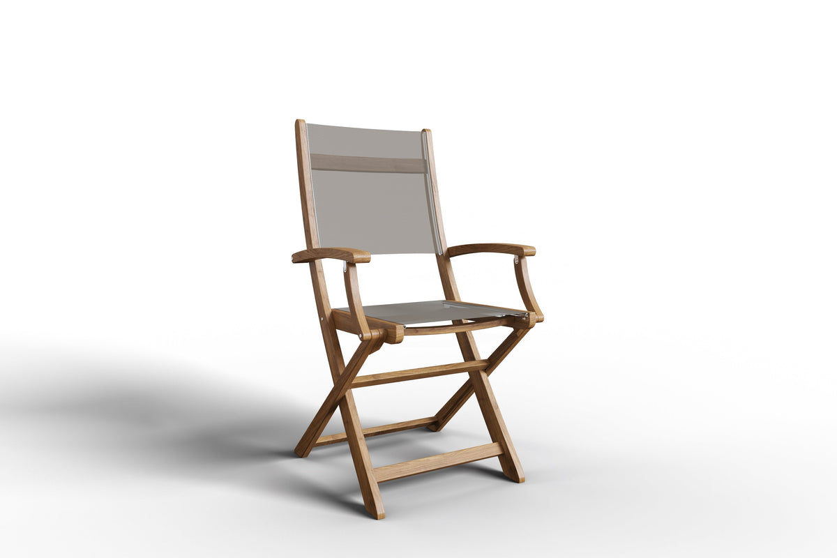 Cateline 7-Piece Rectangular Teak Outdoor Dining Set in Taupe with Folding Armchairs Outdoor Dining Set