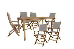 Cateline 7-Piece Rectangular Teak Outdoor Dining Set in Taupe with Folding Armchairs Outdoor Dining Set
