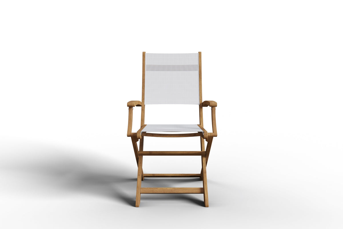 Cateline 7-Piece Rectangular Teak Outdoor Dining Set in White with Folding Armchairs Outdoor Dining Set