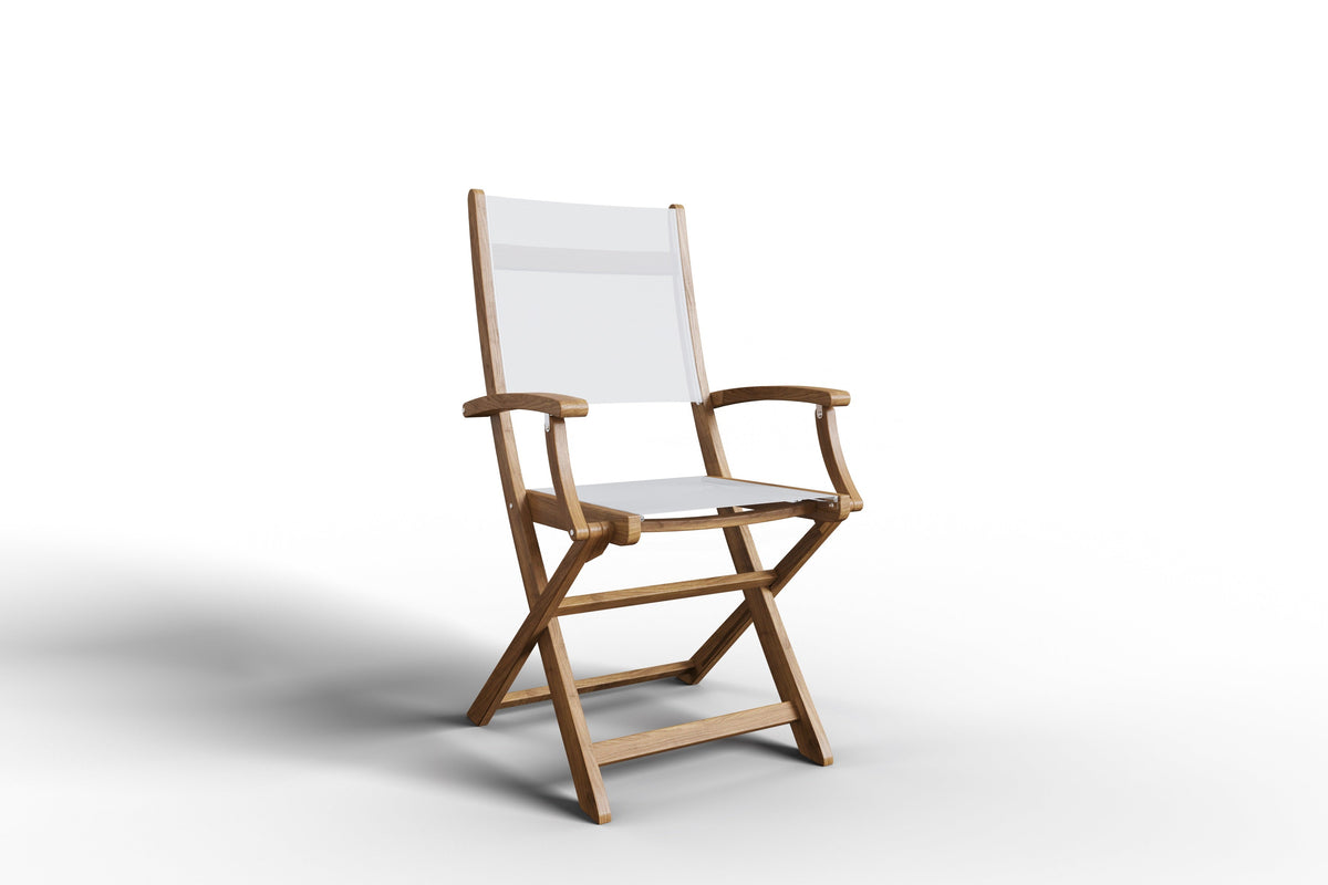 Cateline 7-Piece Rectangular Teak Outdoor Dining Set in White with Folding Armchairs Outdoor Dining Set