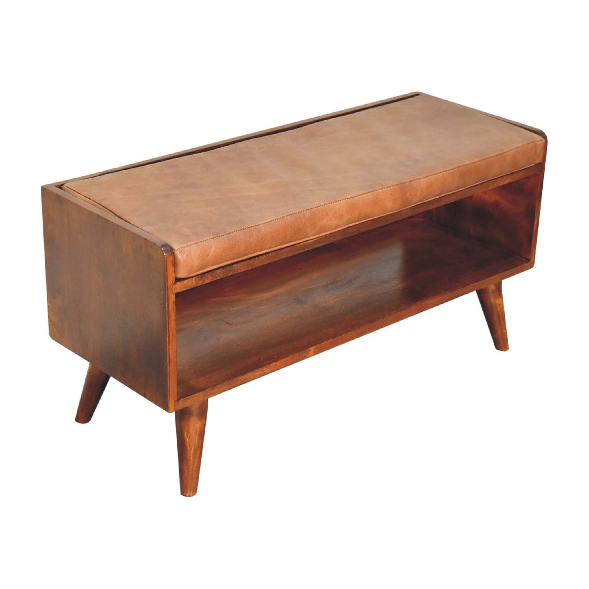 Chestnut Bench with Brown Leather Seatpad Bench