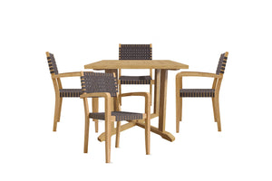Clairene 5-Piece Square Teak Outdoor Dining Set with Stacking Armchairs Dining Set