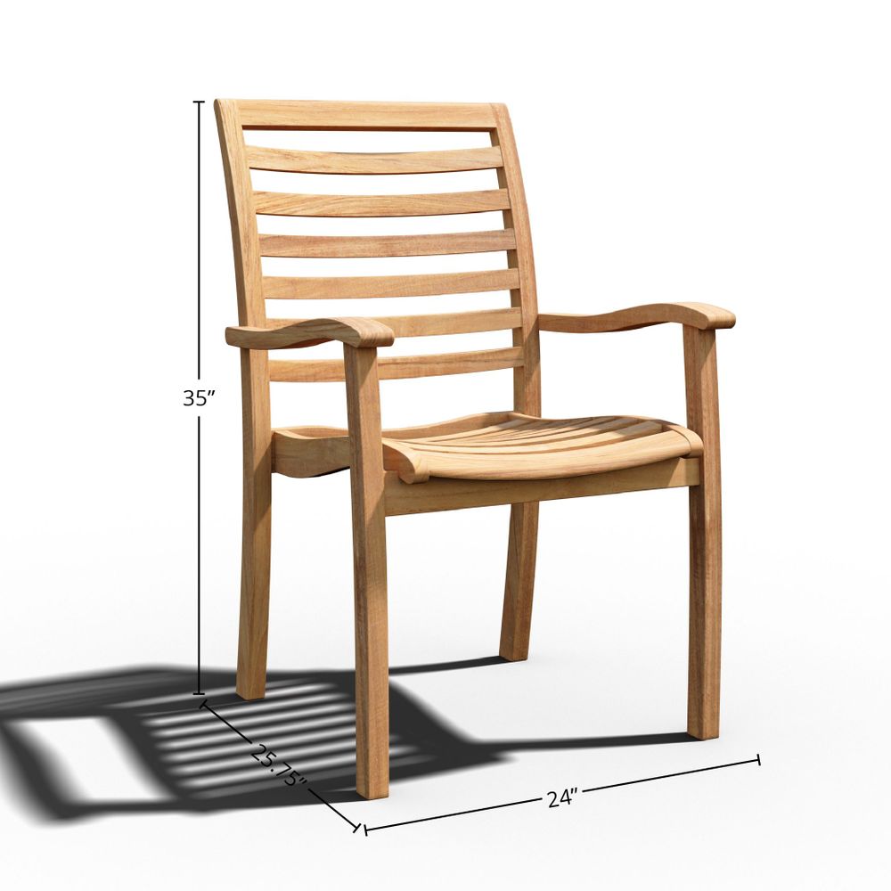 Clarisse 7-Piece Rectangular Teak Outdoor Dining Set with Extendable Table and Stacking Armchairs Outdoor Dining Set