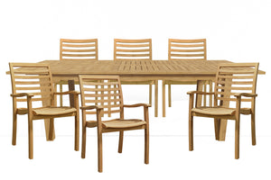 Clarisse 7-Piece Rectangular Teak Outdoor Dining Set with Extendable Table and Stacking Armchairs Outdoor Dining Set