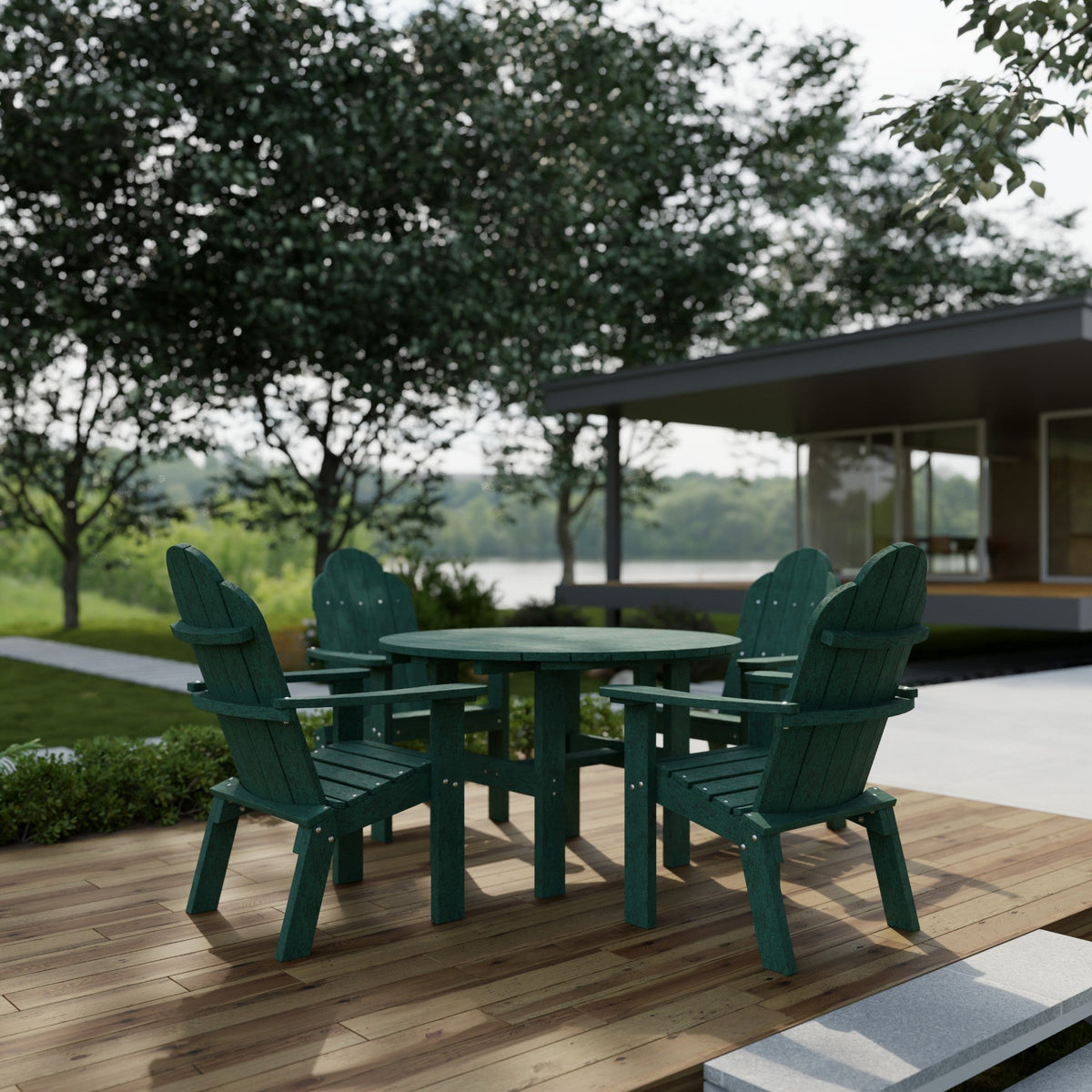 Classic 5-Piece 46" Round Dining Set with Deck Chairs Dining Set