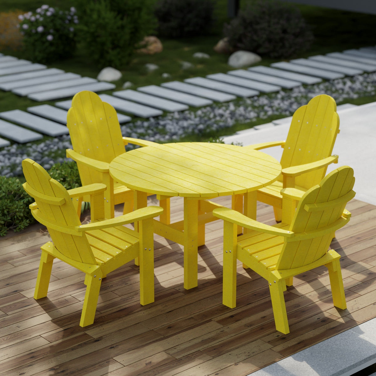Classic 5-Piece 46" Round Dining Set with Deck Chairs Dining Set