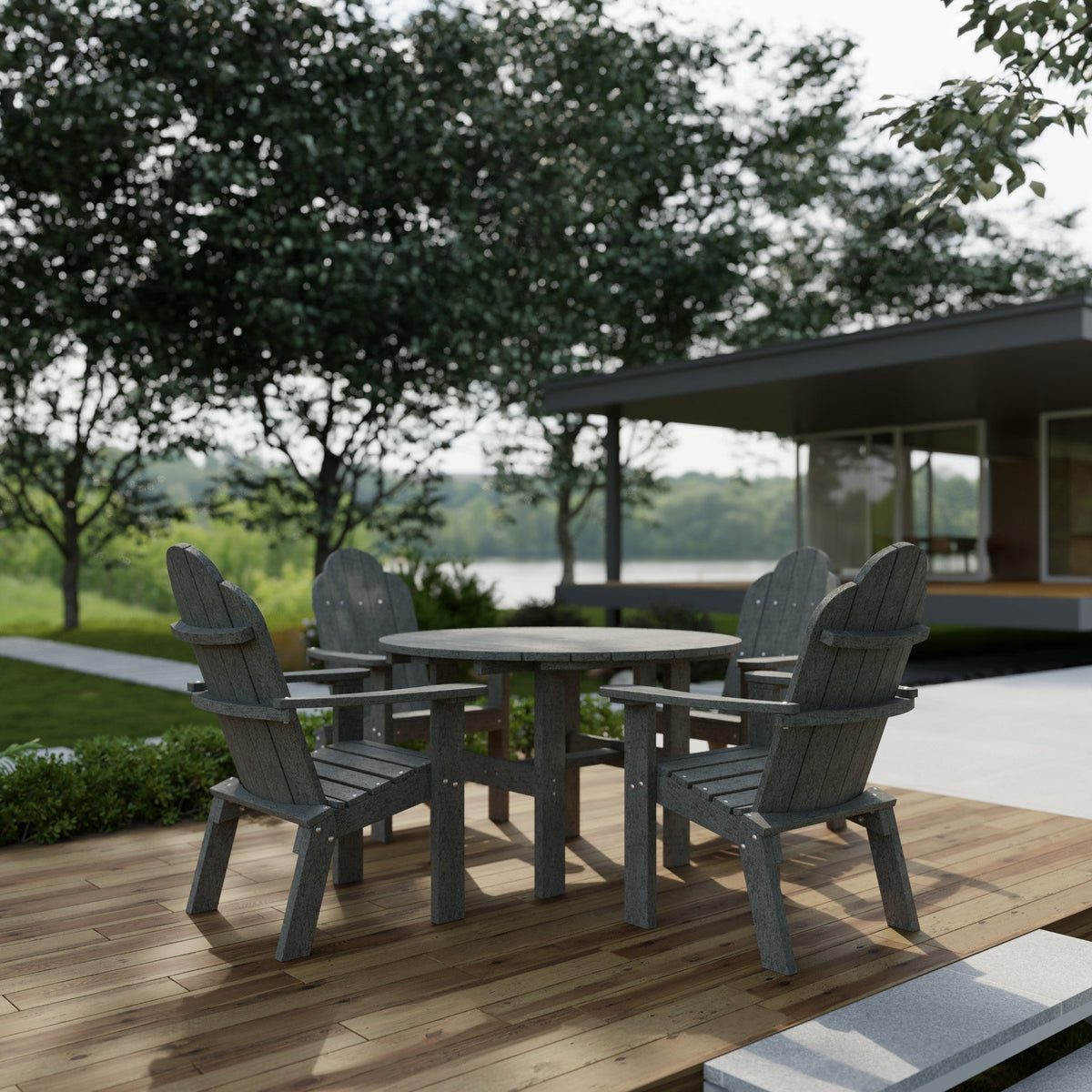 Classic 5-Piece 46" Round Dining Set with Deck Chairs Dining Set
