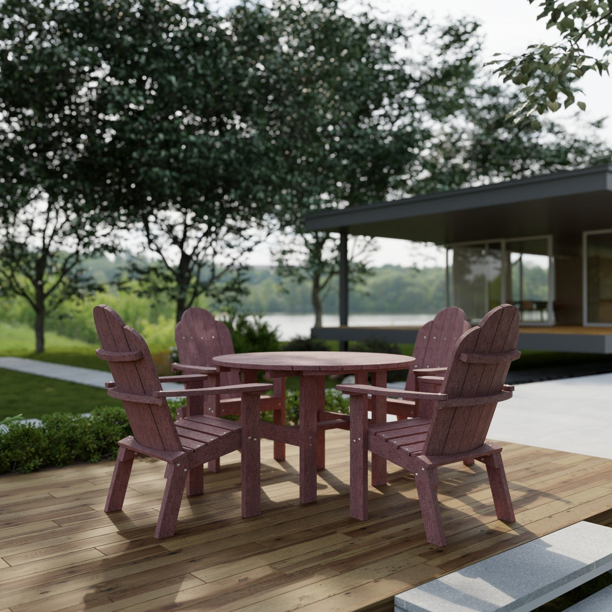 Classic 5-Piece 46" Round Dining Set with Deck Chairs Dining Set