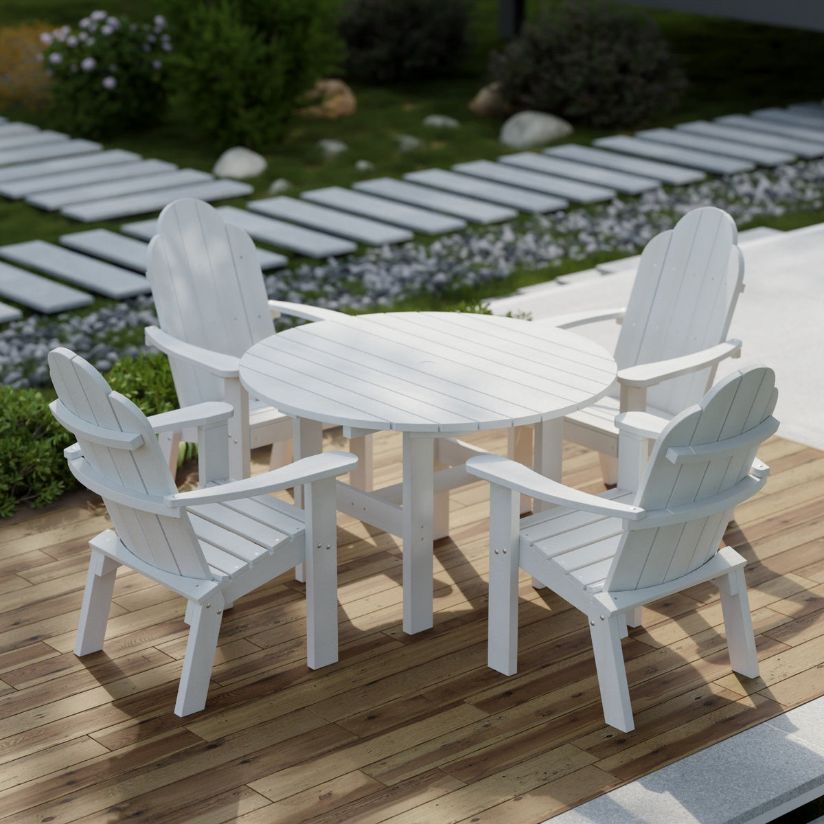 Classic 5-Piece 46" Round Dining Set with Deck Chairs Dining Set