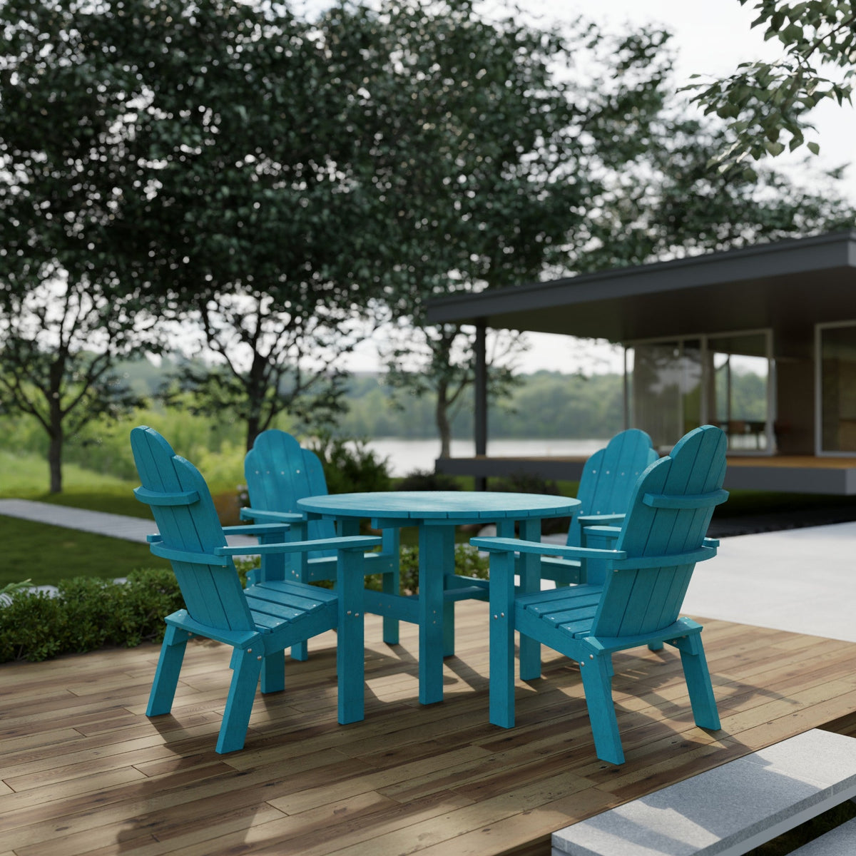 Classic 5-Piece 46" Round Dining Set with Deck Chairs Dining Set
