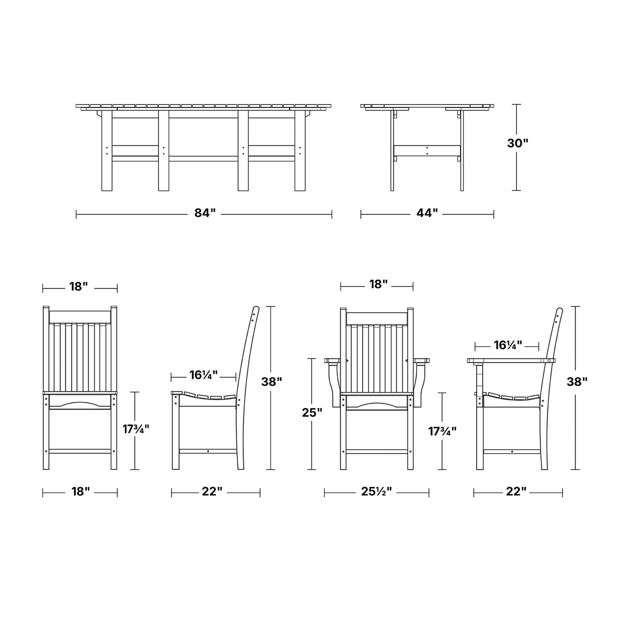 Classic 7-Piece 44"x84" Dining Set Dining Set