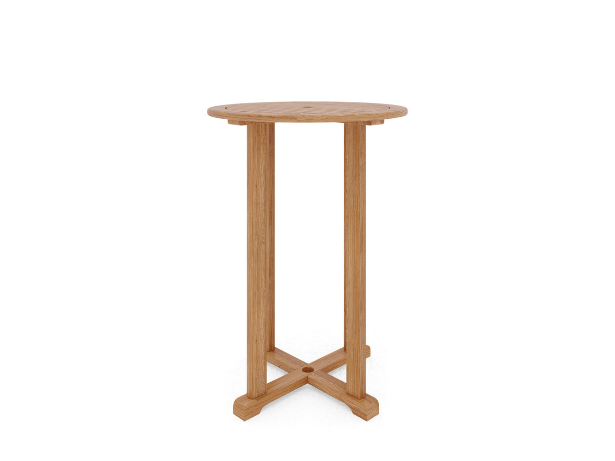 Clement Round Teak Outdoor Bar Height Bistro Table with Umbrella Hole Bar Table