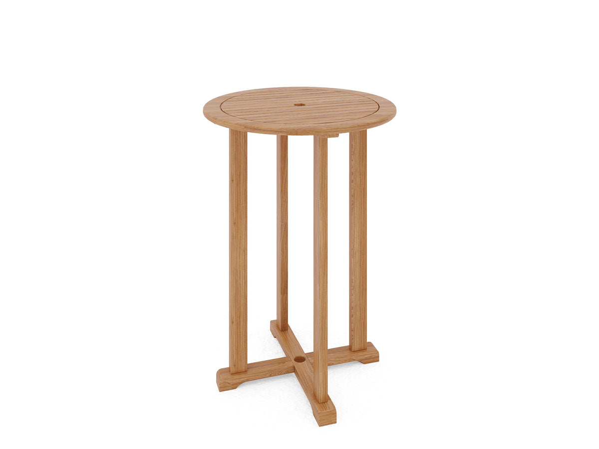 Clement Round Teak Outdoor Bar Height Bistro Table with Umbrella Hole Bar Table