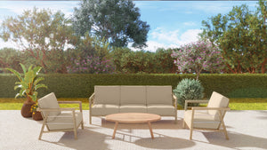 Daniele 4-Piece Teak Outdoor Patio Deep Seating Set with Sunbrella Fawn Cushion Outdoor Seating