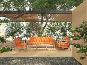 Daniele 4-Piece Teak Outdoor Patio Deep Seating Set with Sunbrella Melon Cushion Outdoor Seating