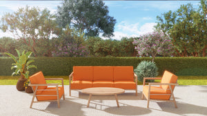 Daniele 4-Piece Teak Outdoor Patio Deep Seating Set with Sunbrella Melon Cushion Outdoor Seating