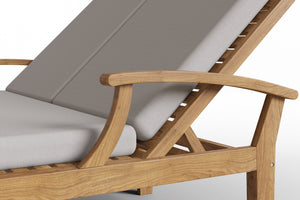 Delaine Double Teak Outdoor Reclining Sun Lounger with Sunbrella Canvas Cushion Dining Bench Set