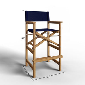 Directeur 3-Piece Square Teak Outdoor Bar Height Dining Set in Blue with Folding Armchairs Outdoor Dining Set