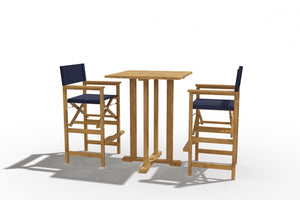Directeur 3-Piece Square Teak Outdoor Bar Height Dining Set in Blue with Folding Armchairs Outdoor Dining Set