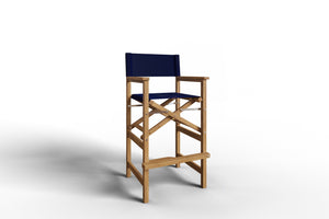 Directeur 3-Piece Square Teak Outdoor Bar Height Dining Set in Blue with Folding Armchairs Outdoor Dining Set