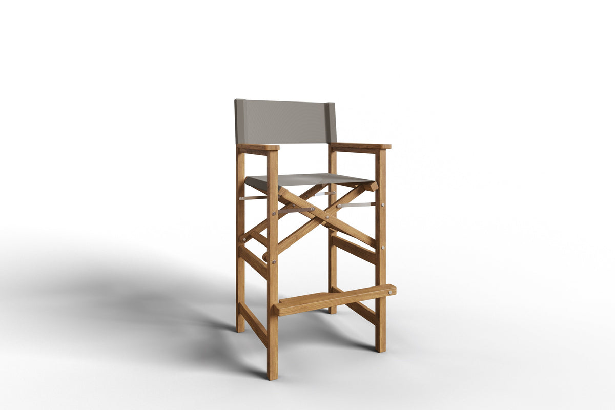 Directeur 3-Piece Square Teak Outdoor Bar Height Dining Set in Taupe with Folding Armchairs Outdoor Dining Set