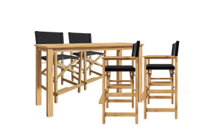Directeur 5-Piece Rectangular Teak Outdoor Counter Height Dining Set in Black with Folding Armchairs Outdoor Dining Set