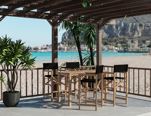 Directeur 5-Piece Rectangular Teak Outdoor Counter Height Dining Set in Black with Folding Armchairs Outdoor Dining Set