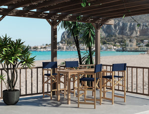 Directeur 5-Piece Rectangular Teak Outdoor Counter Height Dining Set in Blue with Folding Armchairs Outdoor Dining Set