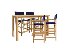 Directeur 5-Piece Rectangular Teak Outdoor Counter Height Dining Set in Blue with Folding Armchairs Outdoor Dining Set