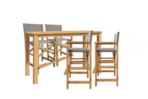 Directeur 5-Piece Rectangular Teak Outdoor Counter Height Dining Set in Taupe with Folding Armchairs Outdoor Dining Set