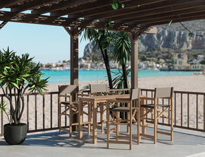 Directeur 5-Piece Rectangular Teak Outdoor Counter Height Dining Set in Taupe with Folding Armchairs Outdoor Dining Set