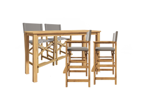 Directeur 5-Piece Rectangular Teak Outdoor Counter Height Dining Set in Taupe with Folding Armchairs Outdoor Dining Set