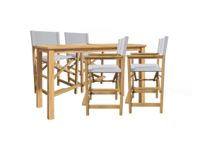 Directeur 5-Piece Rectangular Teak Outdoor Counter Height Dining Set in White with Folding Armchairs Outdoor Dining Set