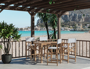 Directeur 5-Piece Rectangular Teak Outdoor Counter Height Dining Set in White with Folding Armchairs Outdoor Dining Set