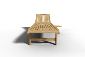 Edgard Teak Outdoor Reclining Sun Lounger with Rear Wheels and Slide-out Tray Dining Bench Set