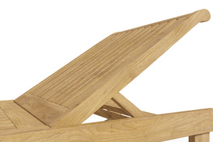 Edgard Teak Outdoor Reclining Sun Lounger with Rear Wheels and Slide-out Tray Dining Bench Set