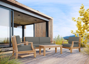Eliane 4-Piece Teak Outdoor Patio Deep Seating Set with Sunbrella Charcoal Cushions Outdoor deep seating