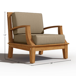 Eliane 4-Piece Teak Outdoor Patio Deep Seating Set with Sunbrella Fawn Cushions Outdoor deep seating