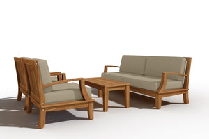 Eliane 4-Piece Teak Outdoor Patio Deep Seating Set with Sunbrella Fawn Cushions Outdoor deep seating