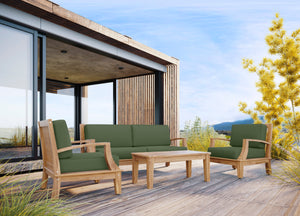Eliane 4-Piece Teak Outdoor Patio Deep Seating Set with Sunbrella Fern Green Cushions Outdoor deep seating