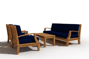 Eliane 4-Piece Teak Outdoor Patio Deep Seating Set with Sunbrella Navy Cushions Outdoor deep seating