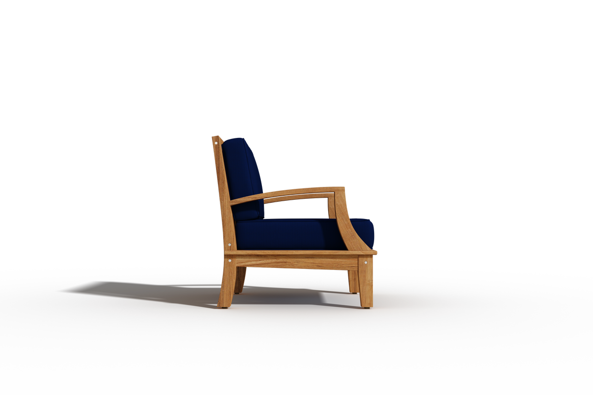 Eliane Teak Outdoor Club Chair with Sunbrella Navy Cushion Outdoor Chair