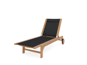 Elie Teak Outdoor Reclining Sun Lounger in Black with Rear Wheels Lounger