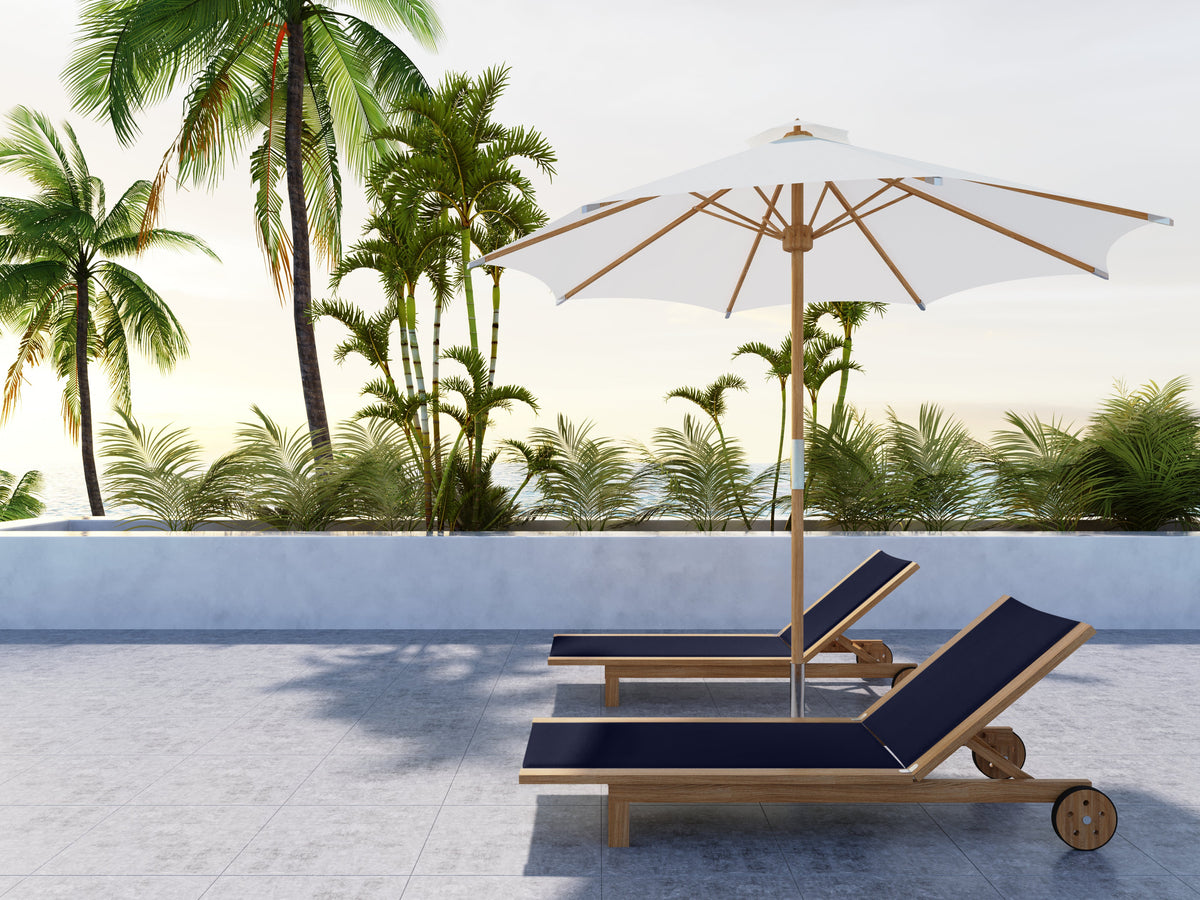 Elie Teak Outdoor Reclining Sun Lounger in Black with Rear Wheels Lounger