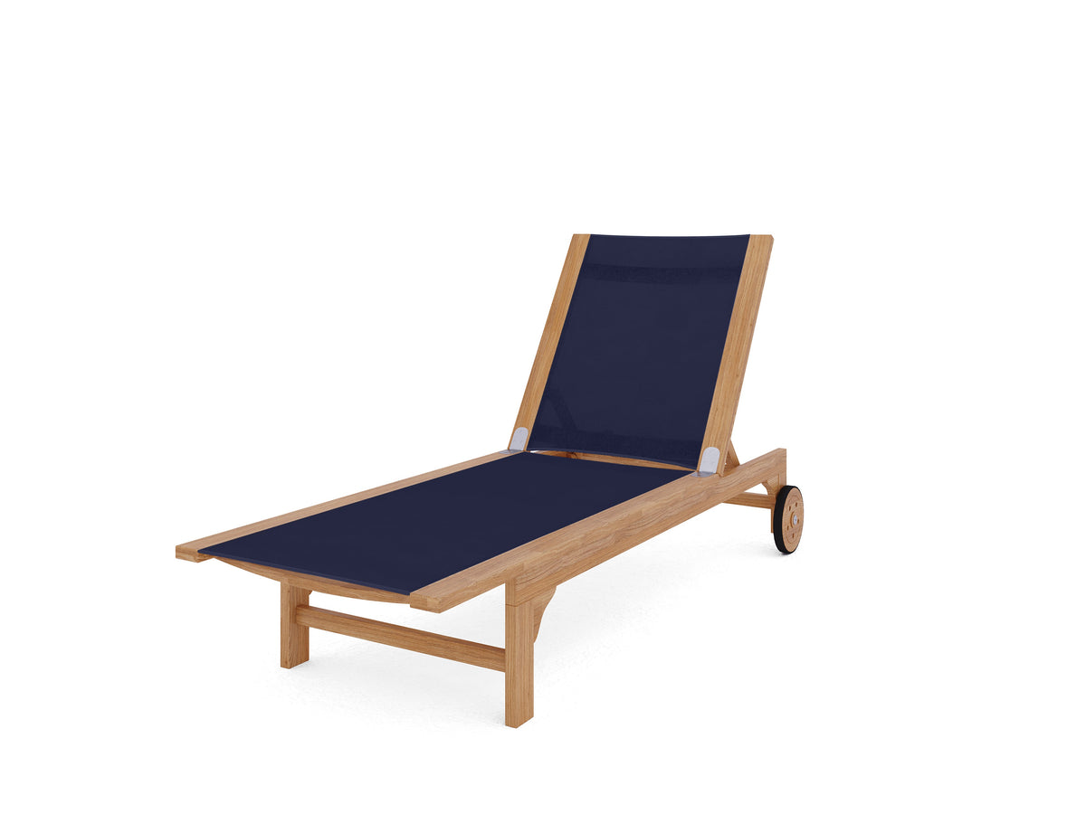 Elie Teak Outdoor Reclining Sun Lounger in Black with Rear Wheels Lounger
