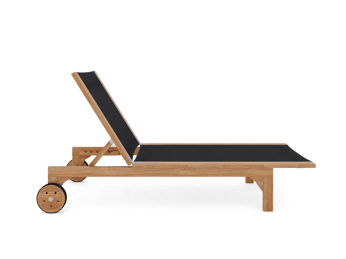 Elie Teak Outdoor Reclining Sun Lounger in Black with Rear Wheels Lounger