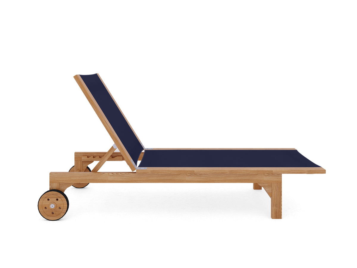 Elie Teak Outdoor Reclining Sun Lounger in Black with Rear Wheels Lounger