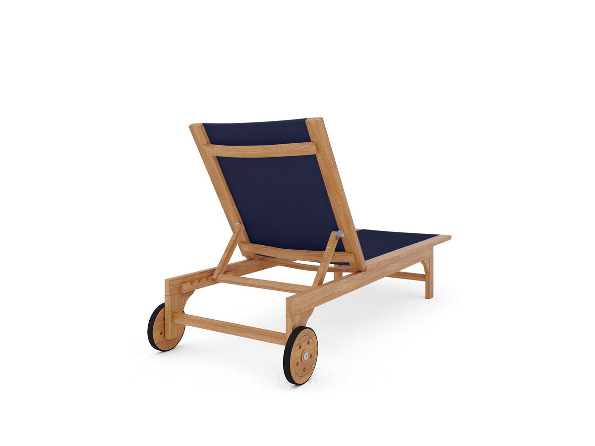 Elie Teak Outdoor Reclining Sun Lounger in Black with Rear Wheels Lounger