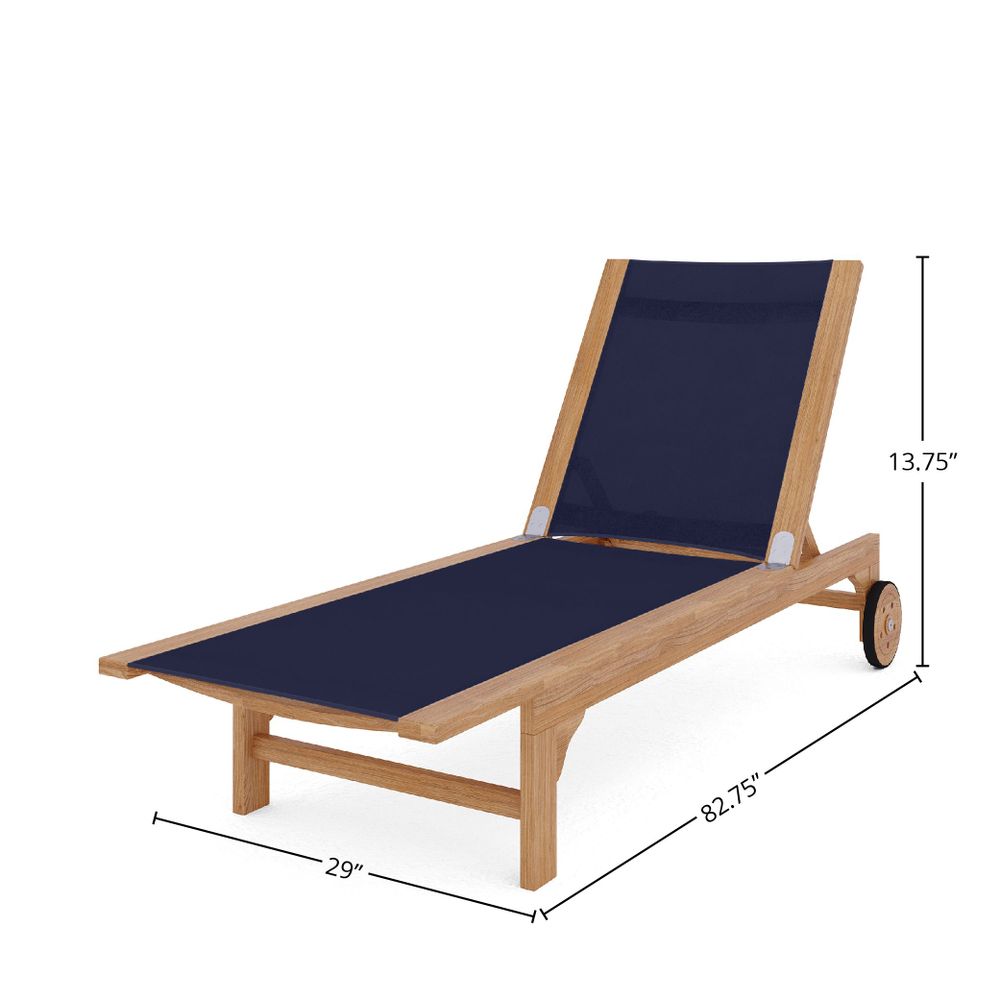 Elie Teak Outdoor Reclining Sun Lounger in Black with Rear Wheels Lounger